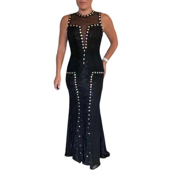 Jovani Lace Black Gown with Sequins - Picture 1 of 5